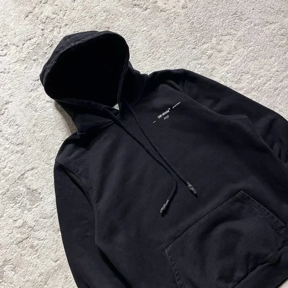 Off-White Black Hoodie with Blue and Red Accents